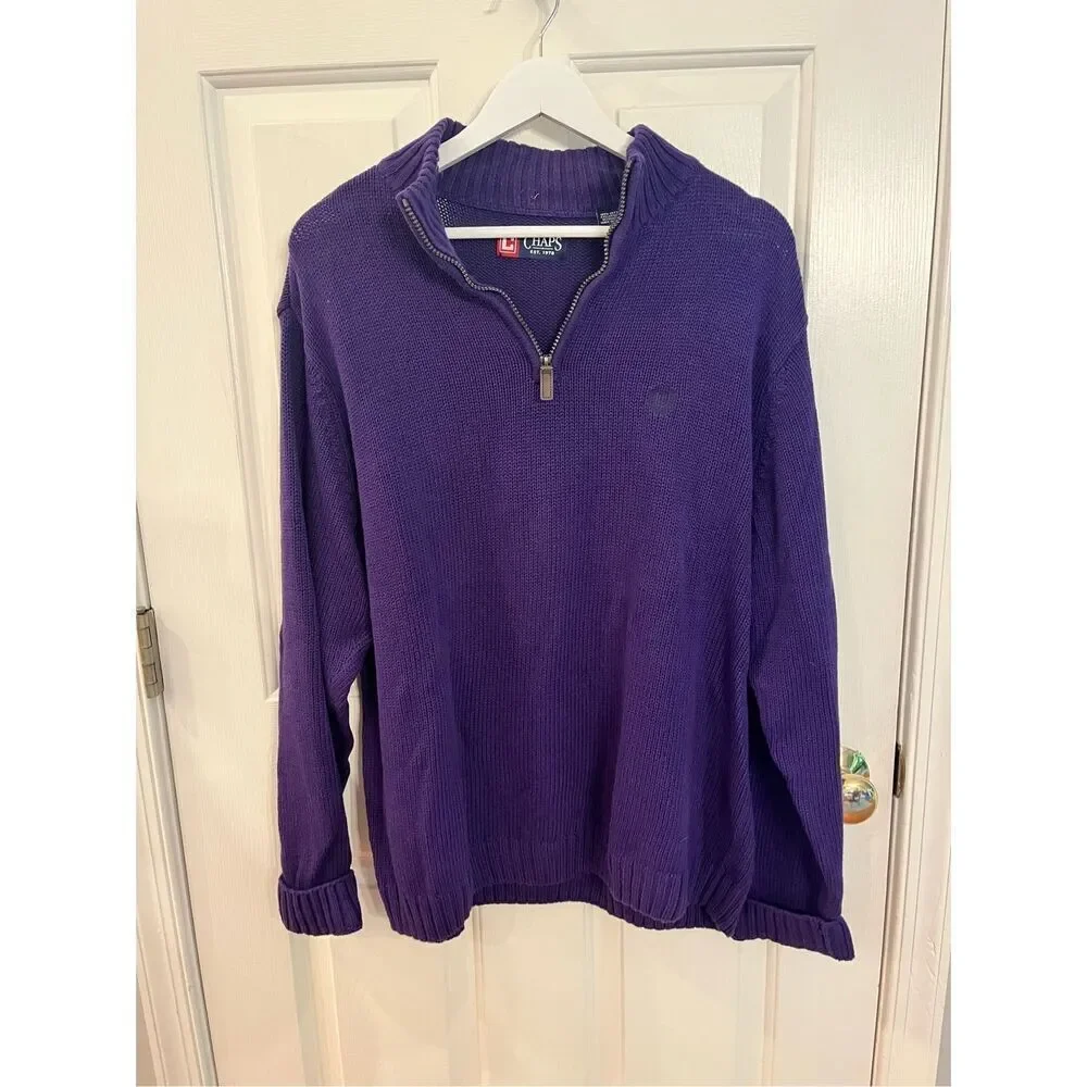 Chaps Purple Quarter Zip Mock Neck Sweater Sz L